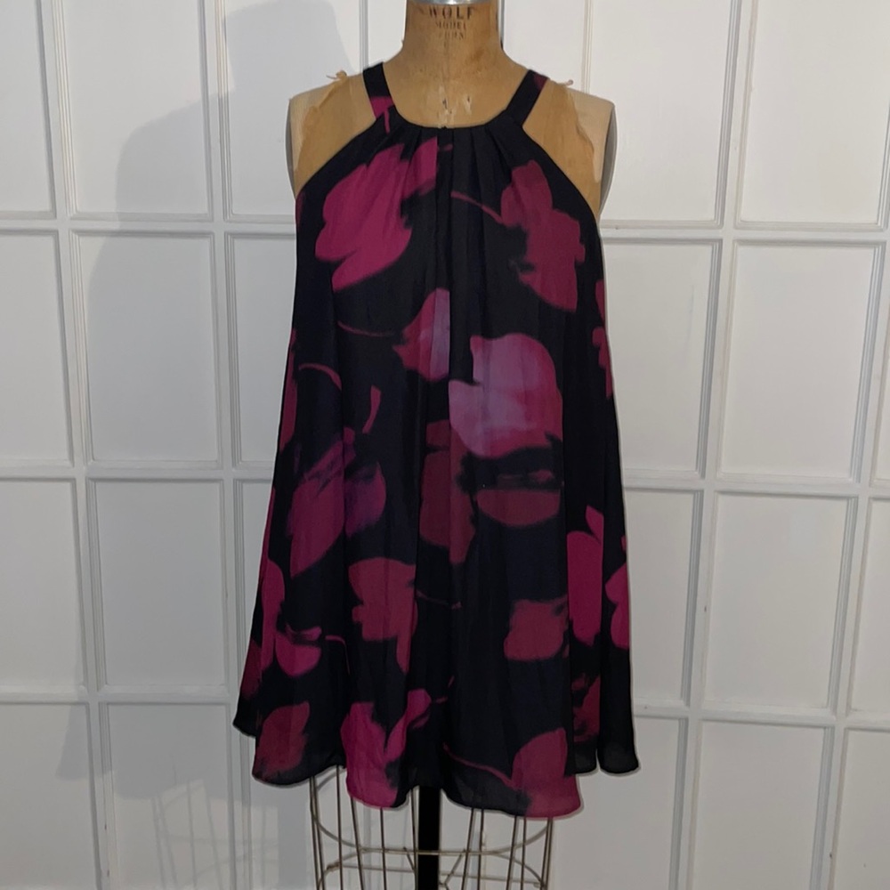EUC Bar III Black and Purple Floral Tent Dress Small
